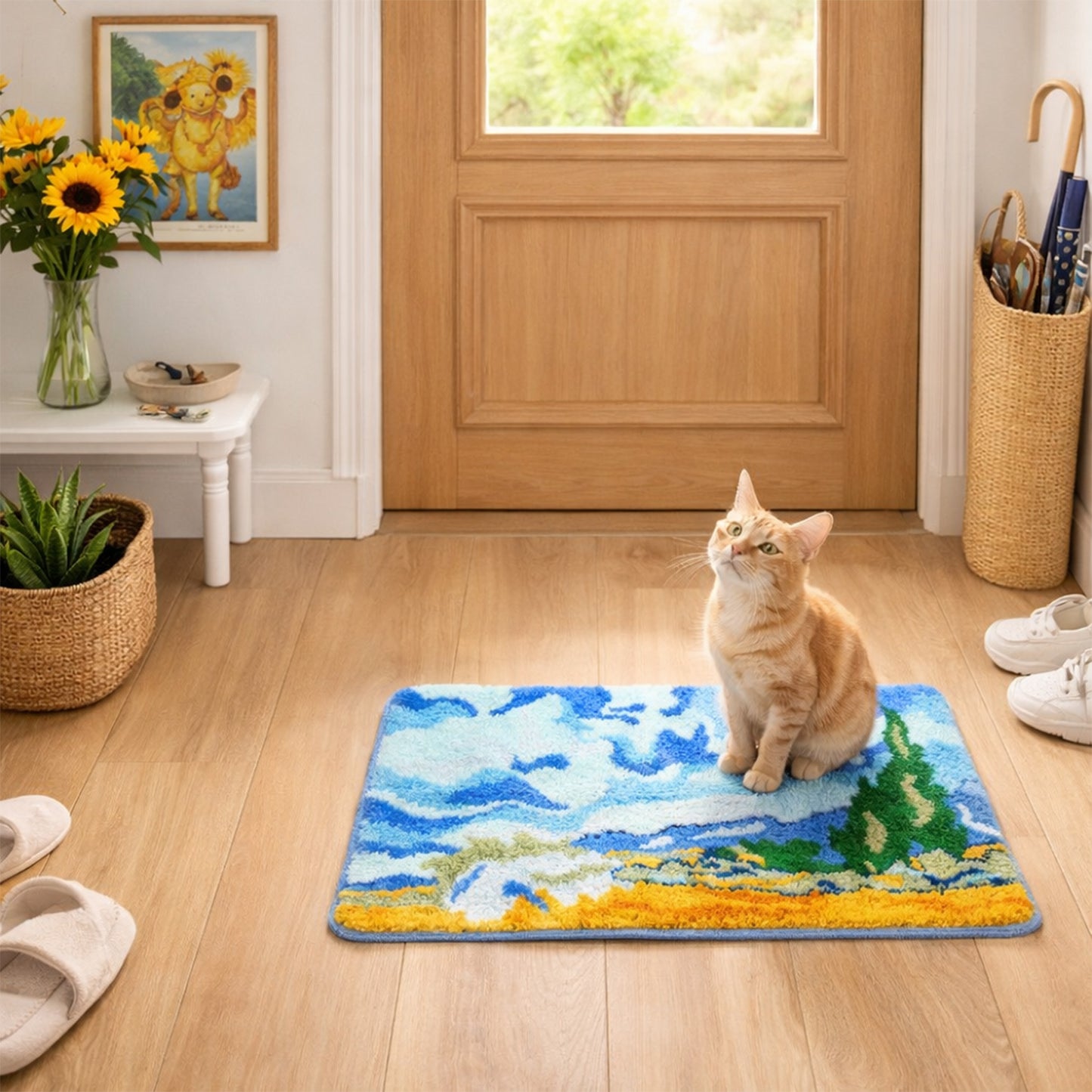 Feblilac Van Gogh Wheat Field Tufted Bath Mat