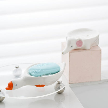 Feblilac Duck Elephant Soap Box for Bathroom