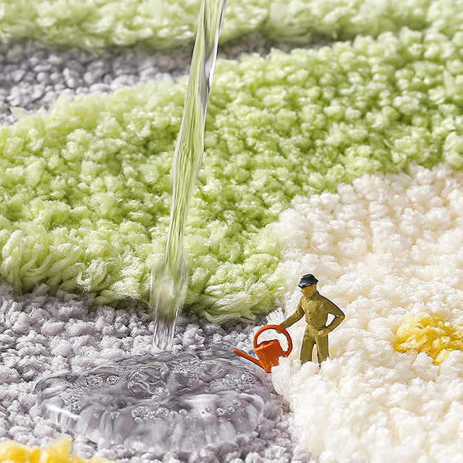 Feblilac Orange Flower Tufted Bathroom Mat Toilet U-Shaped Floor Mat - view 3