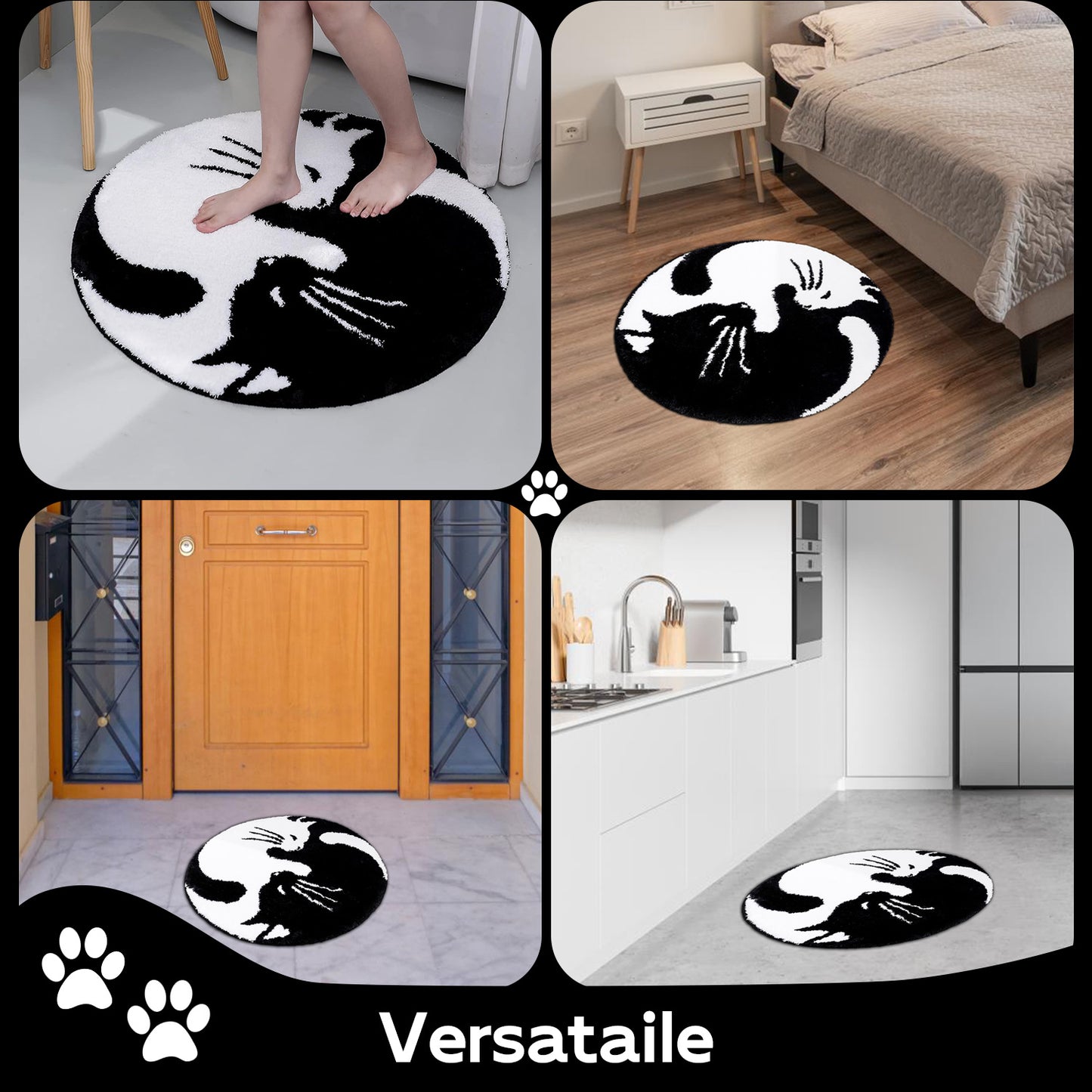 Cute Black and White Cats Bath Mat 31"x31", 80cmx80cm