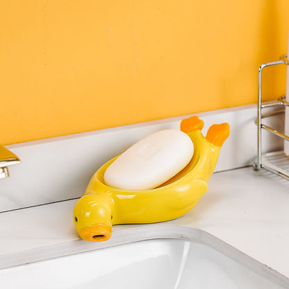 Feblilac Creative Cute Duck Soap Box for Bathroom