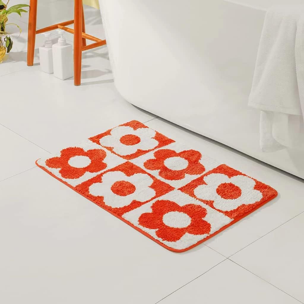 Feblilac Soft Flower Non-Slip Shower Bathroom Rug Mat Microfiber Cute Bath Rug for Kids Water Absorbent Girl Preppy Bathroom Decor Mat