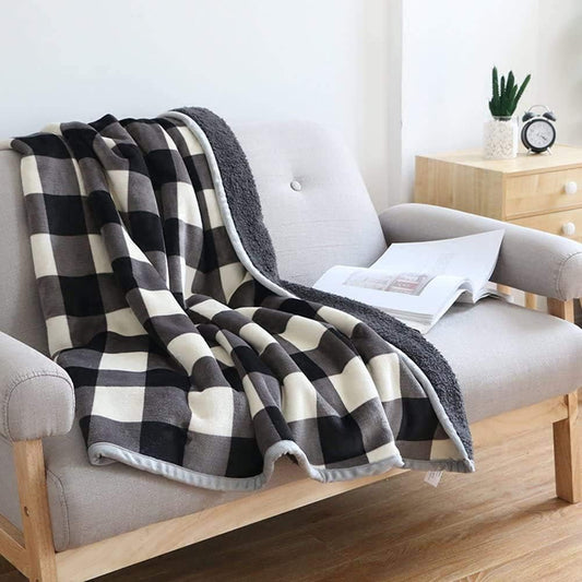 Black/White Plaid Throw 60'' X 50''- Bohemian Soft Plush Flannel Throw Blankets for Bed/Couch/Sofa/Office/Camping