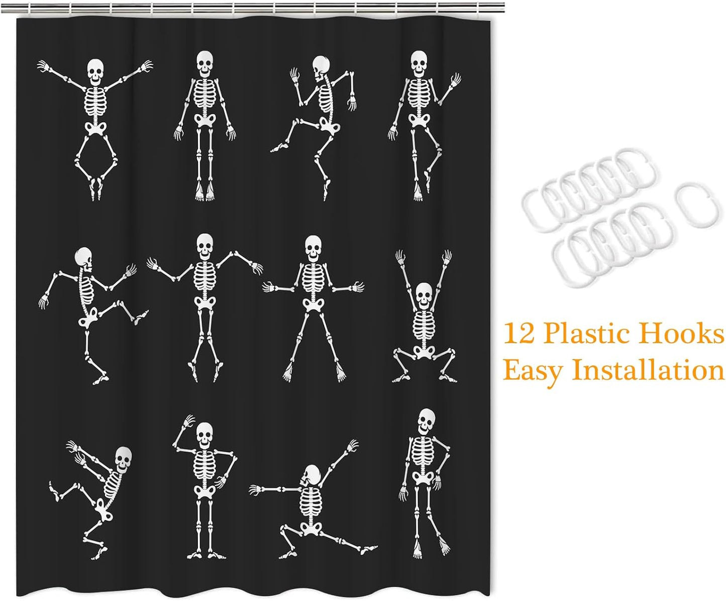 Feblilac Skull Funny Dance Halloween Dancing Cartoon Fun Joints Party Vintage Shower Curtain with Hooks