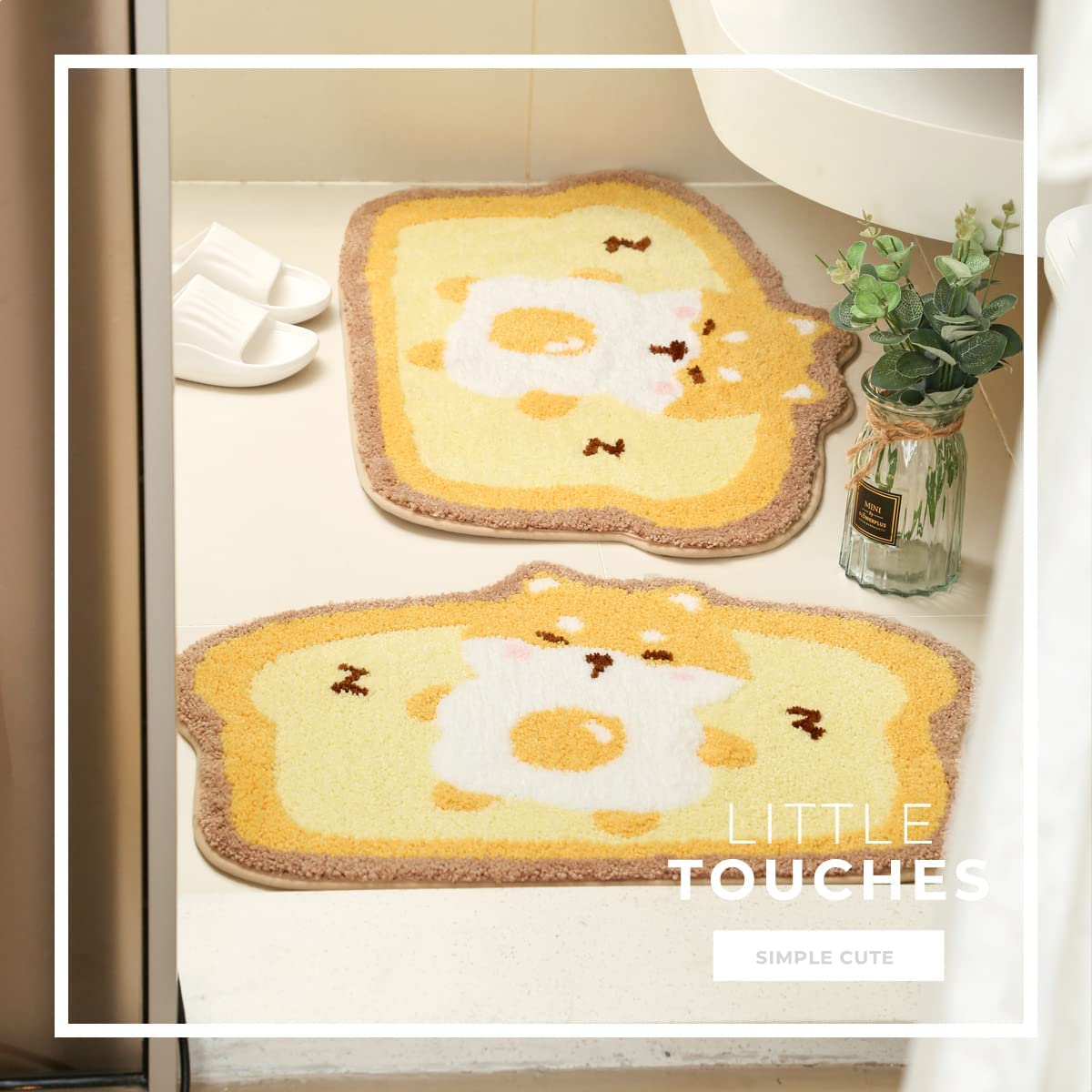 Cute Shiba Inu Toast Bath Mat, Soft Bathroom Rug
