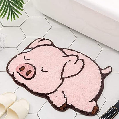 Feblilac Pink Pig Animals Tufted Bath Mat