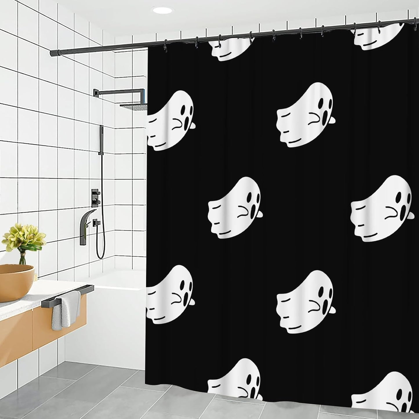 Feblilac Skull Funny Dance Halloween Dancing Cartoon Fun Joints Party Vintage Shower Curtain with Hooks