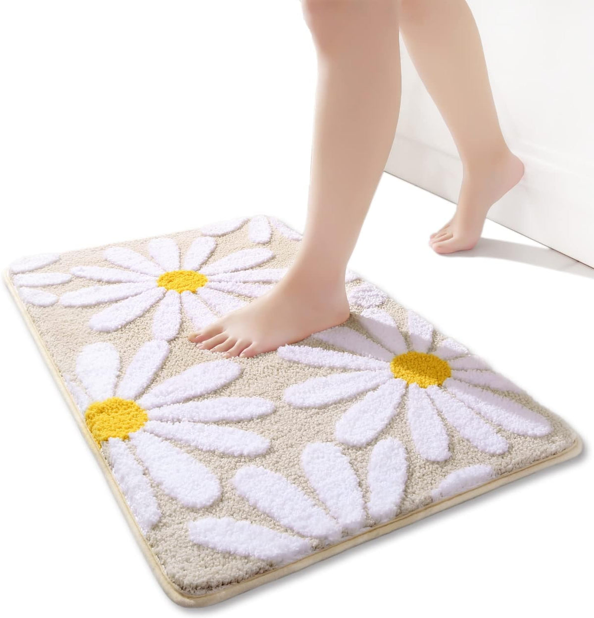 Pink Bathroom Rugs Cute Daisy Bath Mat White and Yellow Flower Decor Rug Non Slip Floor Carpet Microfiber Bath - view 9