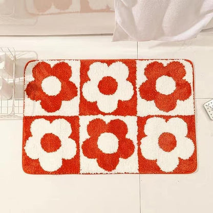 Feblilac Soft Flower Non-Slip Shower Bathroom Rug Mat Microfiber Cute Bath Rug for Kids Water Absorbent Girl Preppy Bathroom Decor Mat