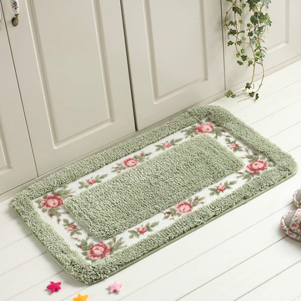 Feblilac Green Flower Tufted Bathroom Mat Toilet U-Shaped Floor Mat