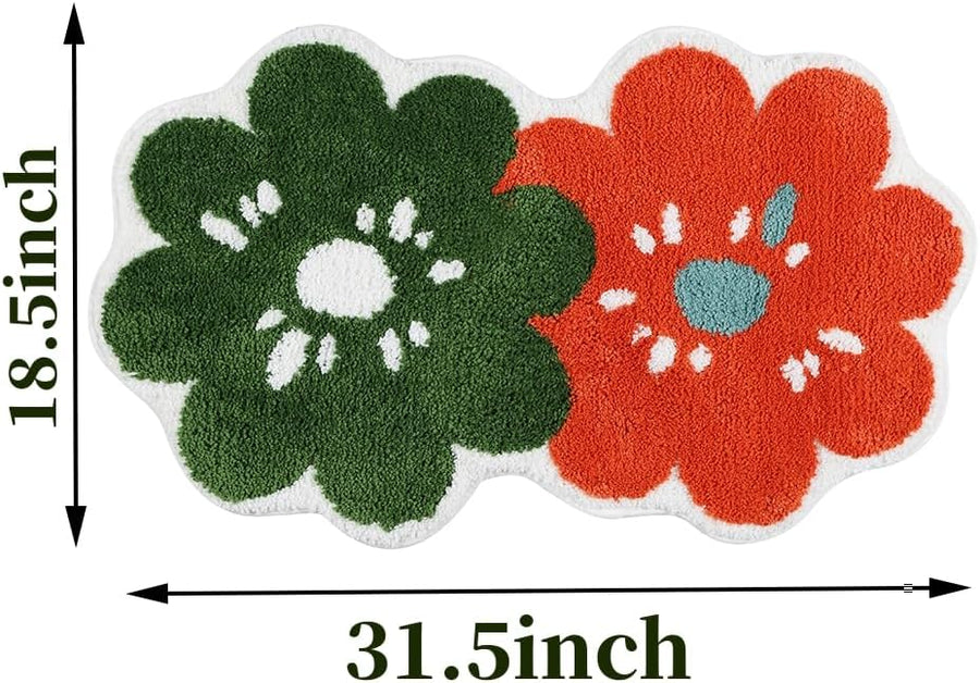 Feblilac Bath Mat, Two Flower Bathroom Rug Mat Non-Slip Microfiber Shower Bath Rug,Shaggy Bath Carpet, Machine - view 2