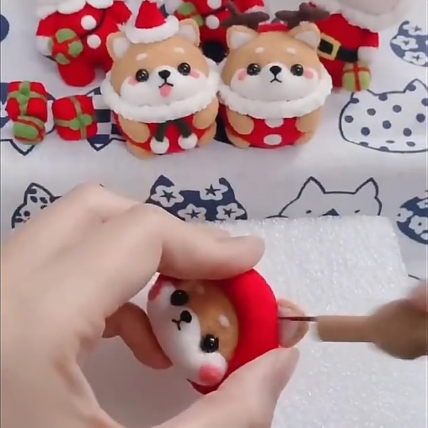 Cute Christmas Needle Felting Kit, Animal Felting Kit, Wool Felting Kit with Tools, Holiday Decor - view 3