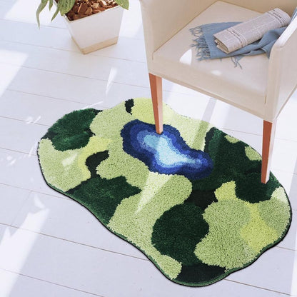 Feblilac Cute Green Moss Bathroom Rugs Leaf Shap Non Slip Bath Mat for Bathroom Decor Soft Floor Absorbent Carpet Shaggy Washable Shower Mat