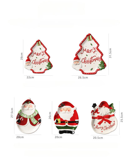 Santa Claus Pine Tree Ceramic Tray, Cute Holiday Plate for Kitchen Dessert Tableware, Christmas Decor