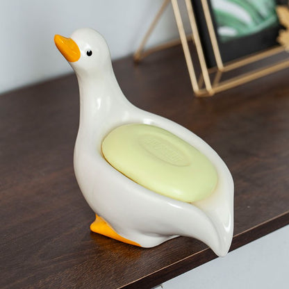 Feblilac Soap Box Ceramic Household Drain Soap Box Mengqu Little Duck Creative Kitchen Bathroom No Punching Soap Dish