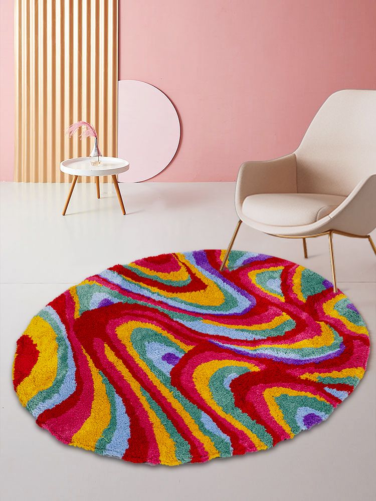 Feblilac Red Yellow Abstract Dizzy Area Rug, Wave Style Mat for Bedroom Bathroom