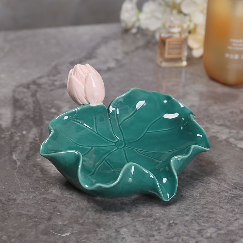 Feblilac Ceramic Soap Box Drain Household Lotus Leaf Soap Box