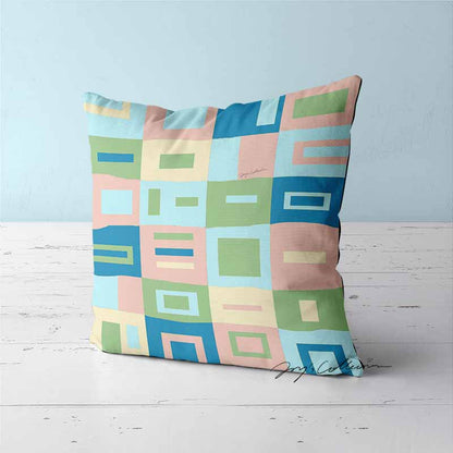 Feblilac Pink and Blue Square Geometric Cushion Covers Throw Pillow Covers