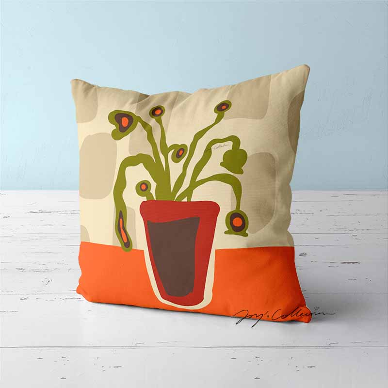 Feblilac Red Vase and Green Plant Cushion Covers Throw Pillow Covers