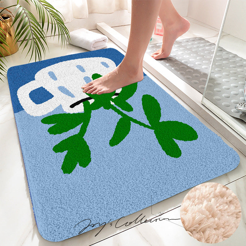 Feblilac White Vase and Greenery Tufted Bath Mat