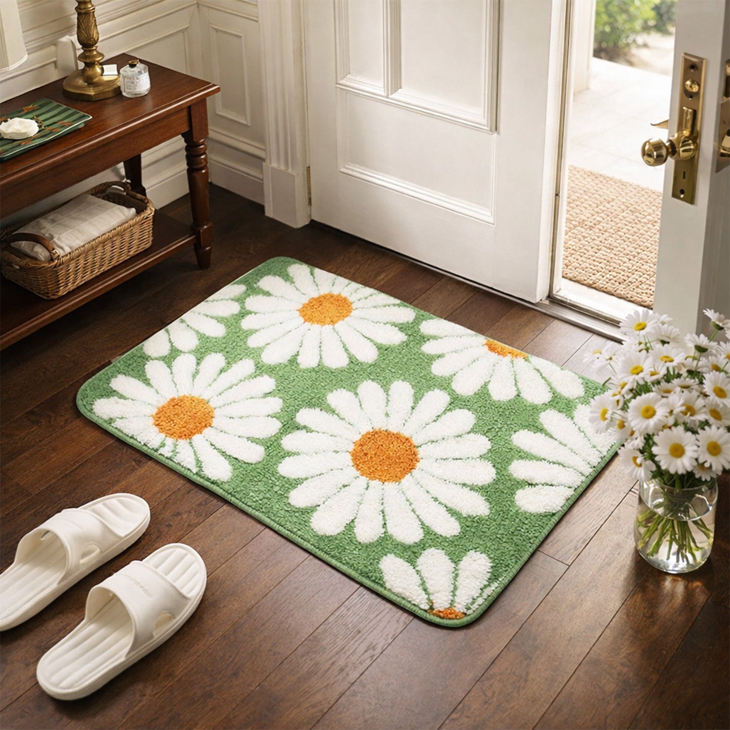 Feblilac Cute Green Daisy Bath Mat
