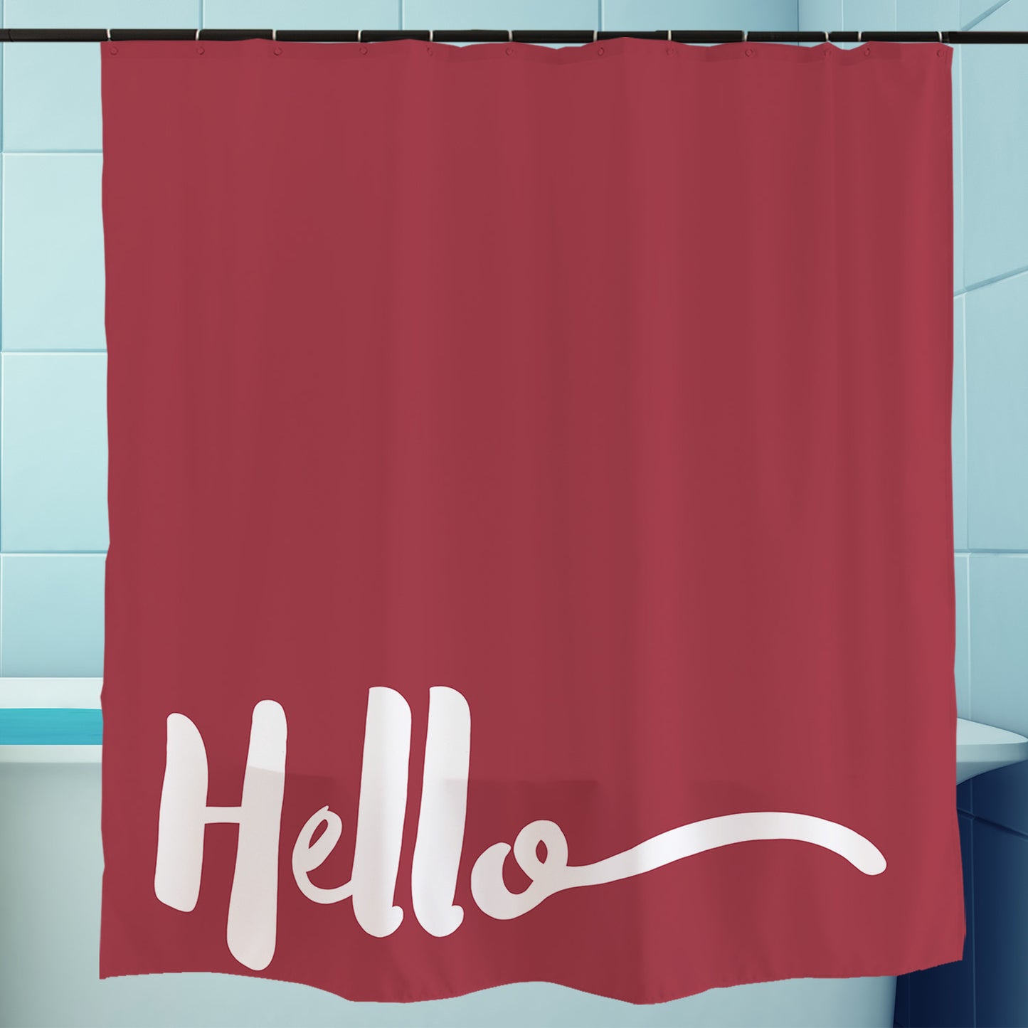 Feblilac Red Background Hello Shower Curtain with Hooks