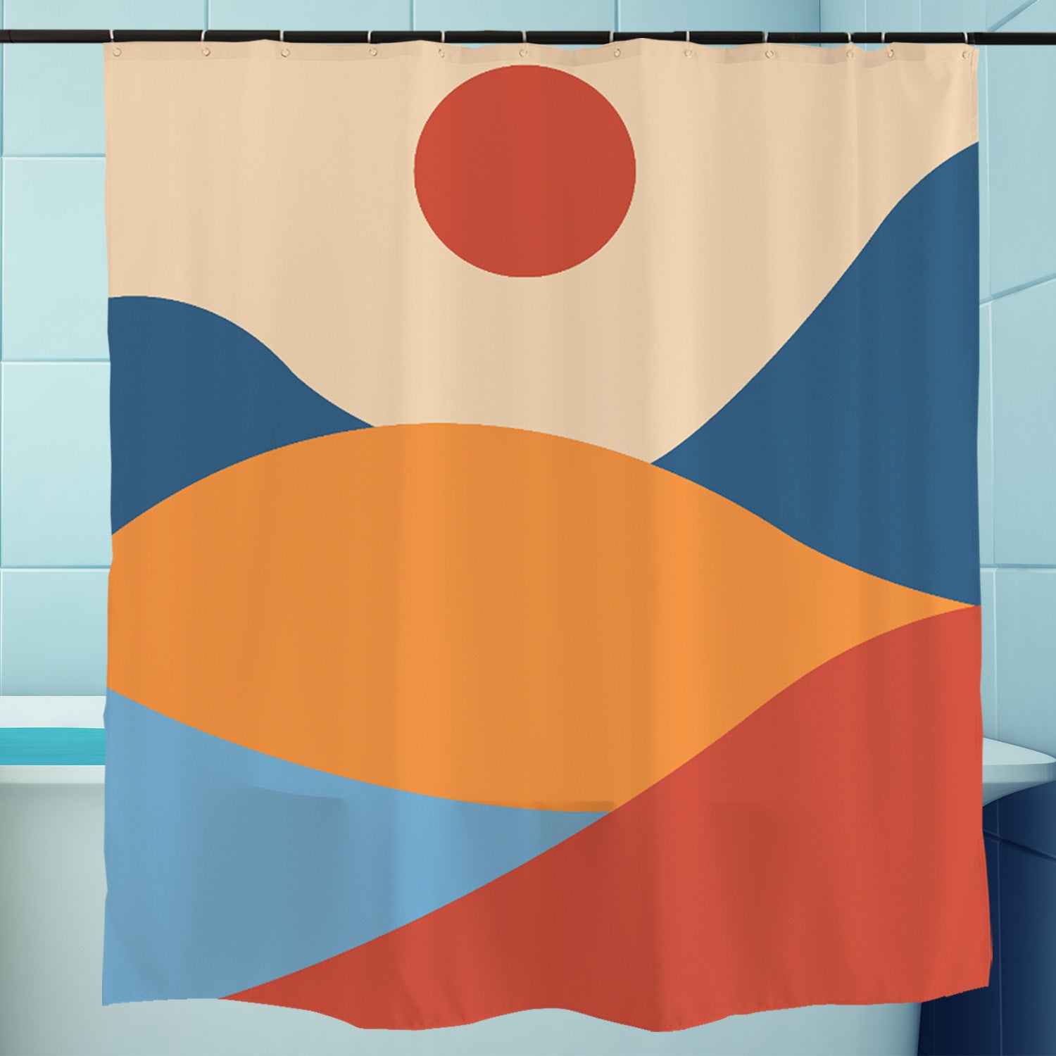 Feblilac Red Blue Sunset Mountains Shower Curtain with Hooks