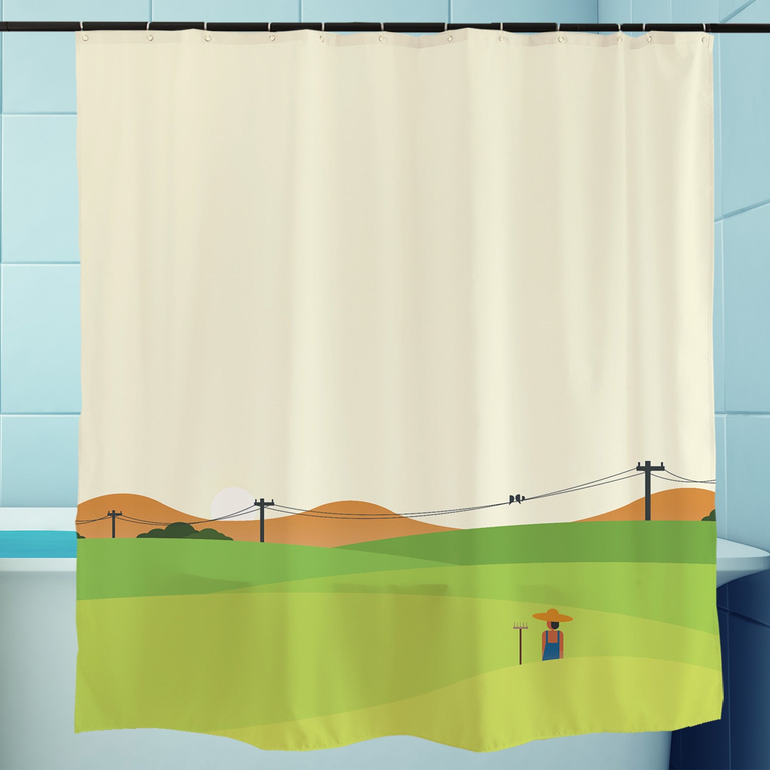 Feblilac Green field Shower Curtain with Hooks