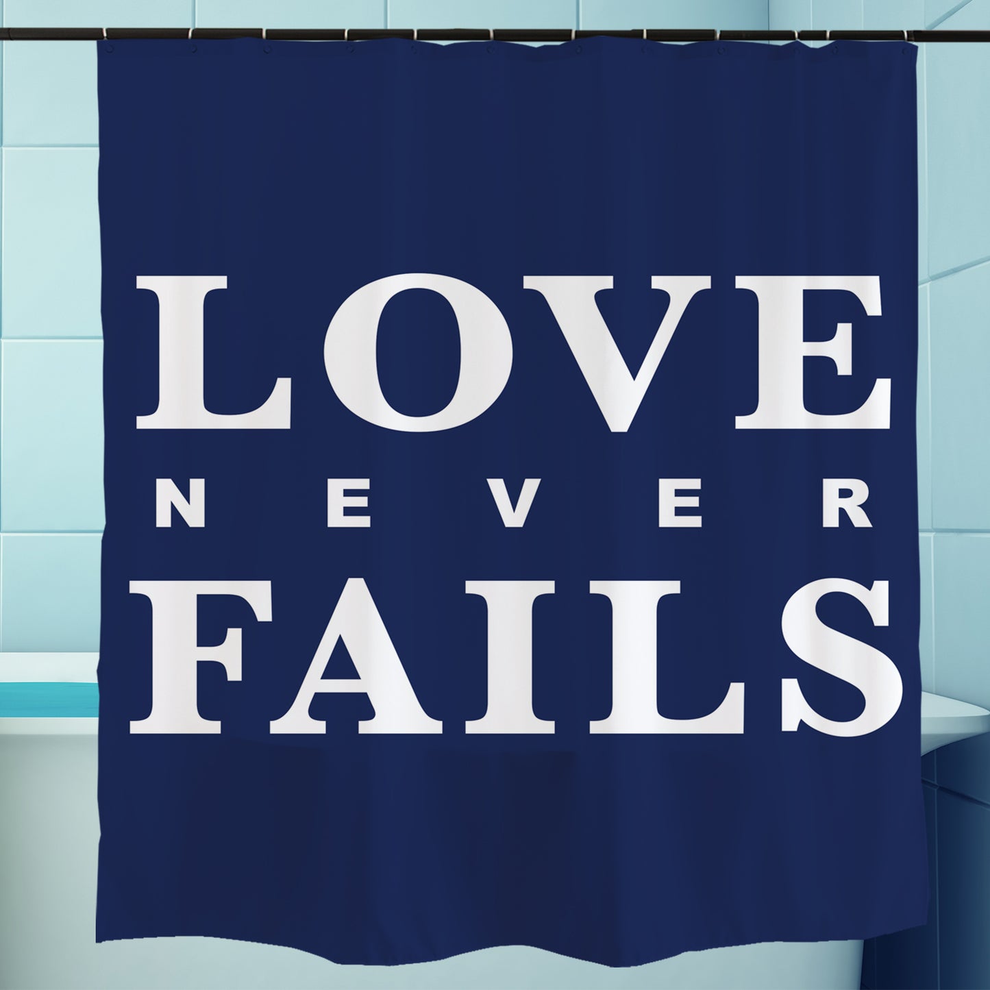 Feblilac Blue Background Love Never Falls Shower Curtain with Hooks