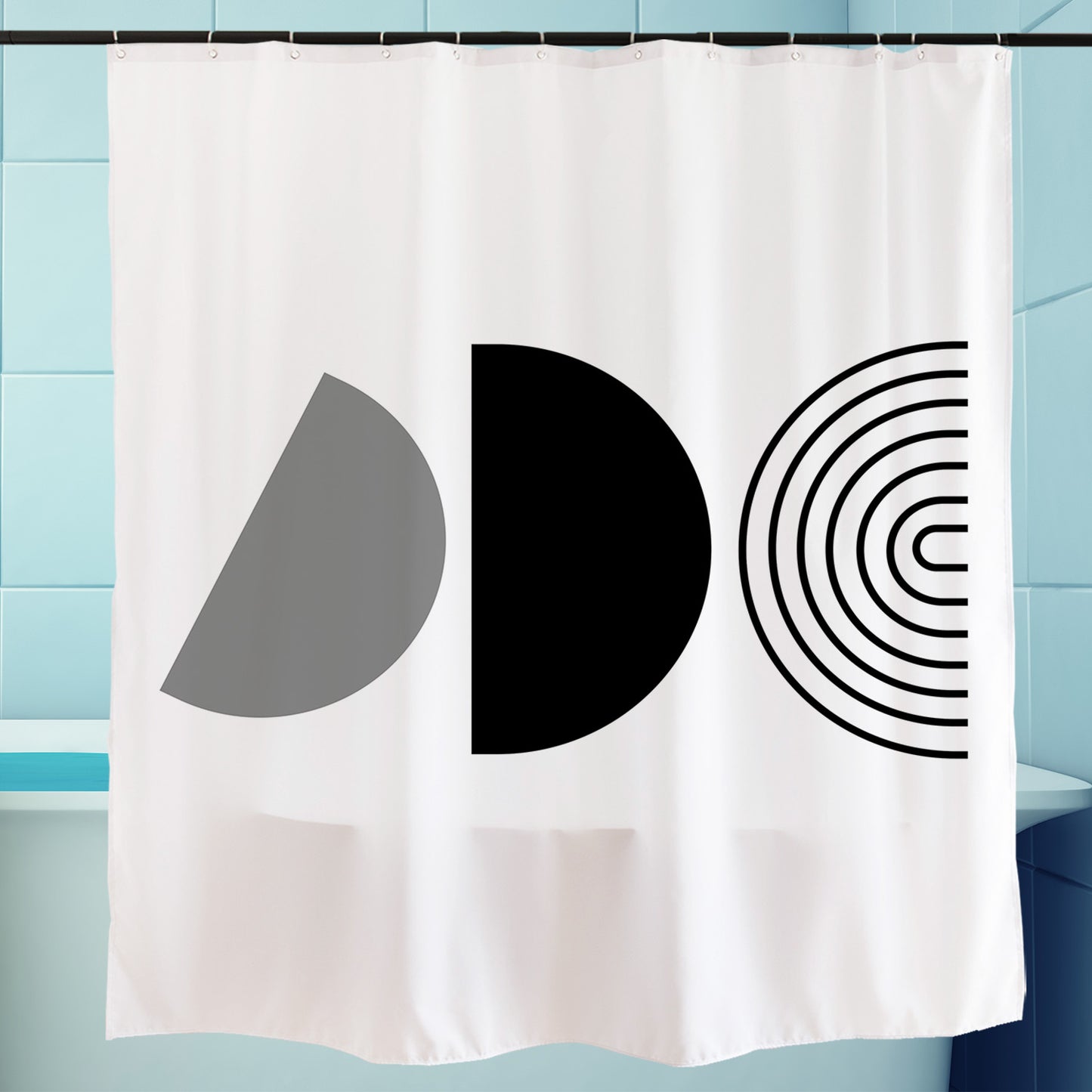 Feblilac Black and White Line Semicircle Shower Curtain with Hooks