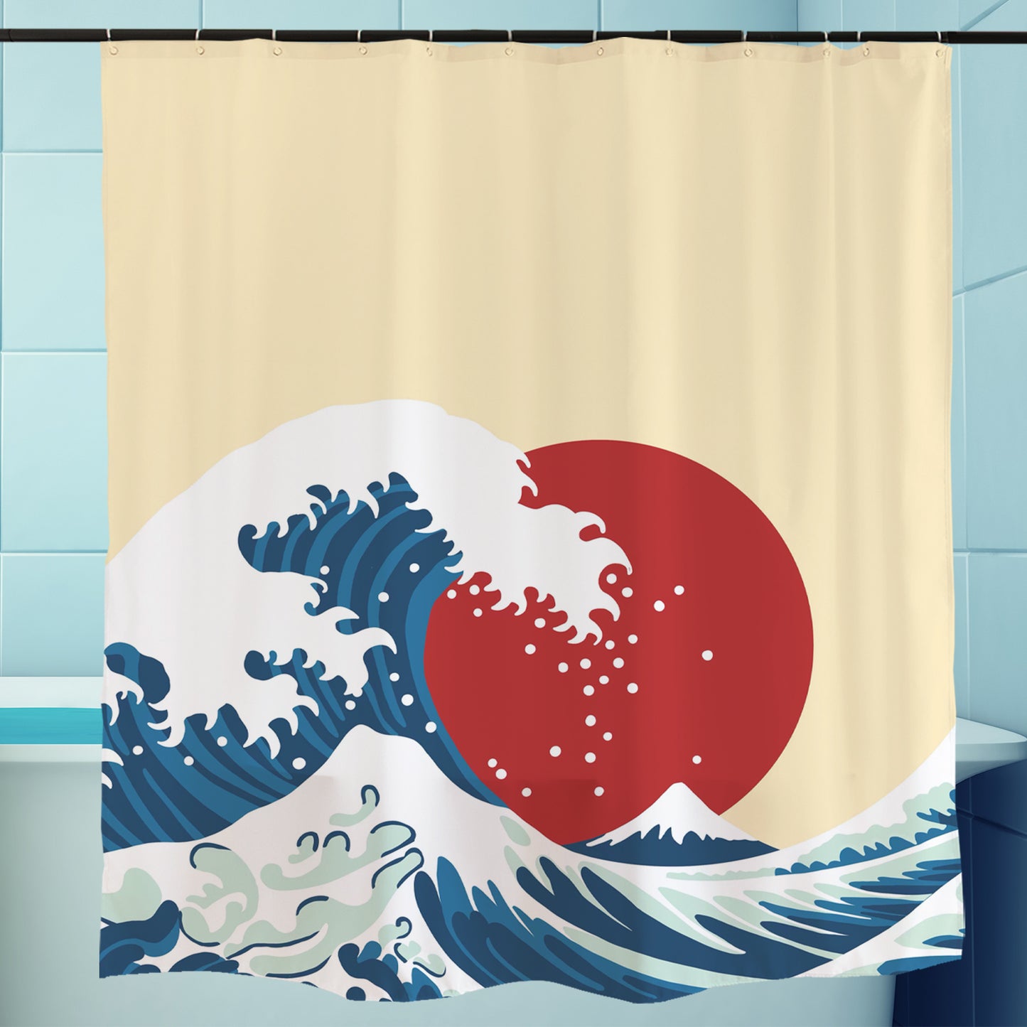 Feblilac Ukiyoe Waves Sunset Shower Curtain @Frank’s design