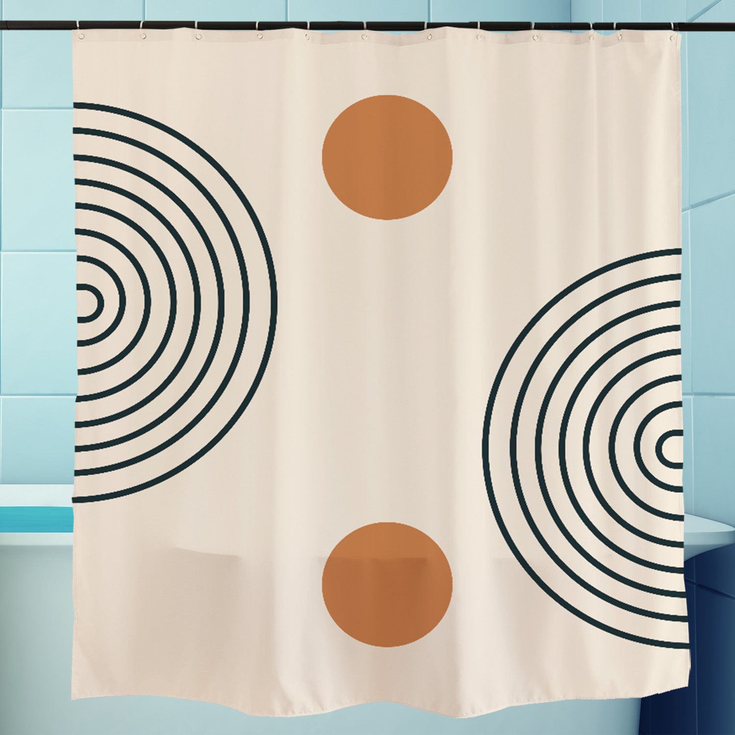 Feblilac Beige Background Semicircle Lines Shower Curtain with Hooks