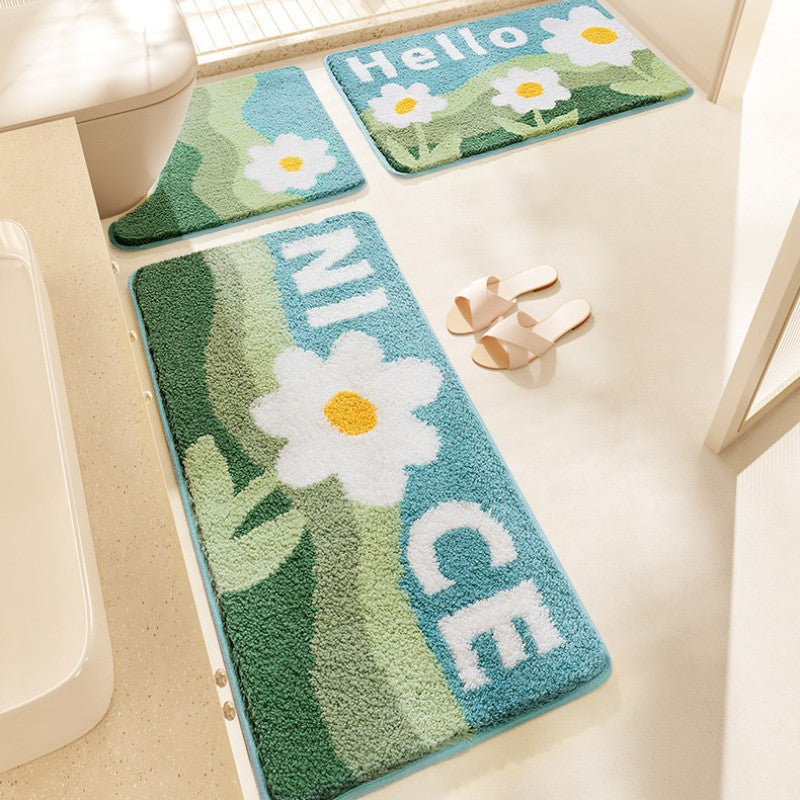Feblilac Flowers and Mountains Tufted Bathroom Mat Toilet U-Shaped Floor Mat
