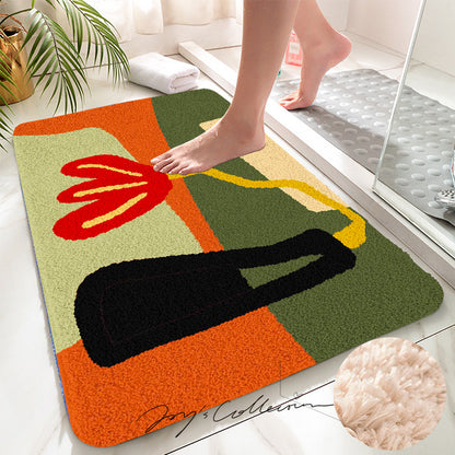 Feblilac Red Flower and Vase Tufted Bath Mat