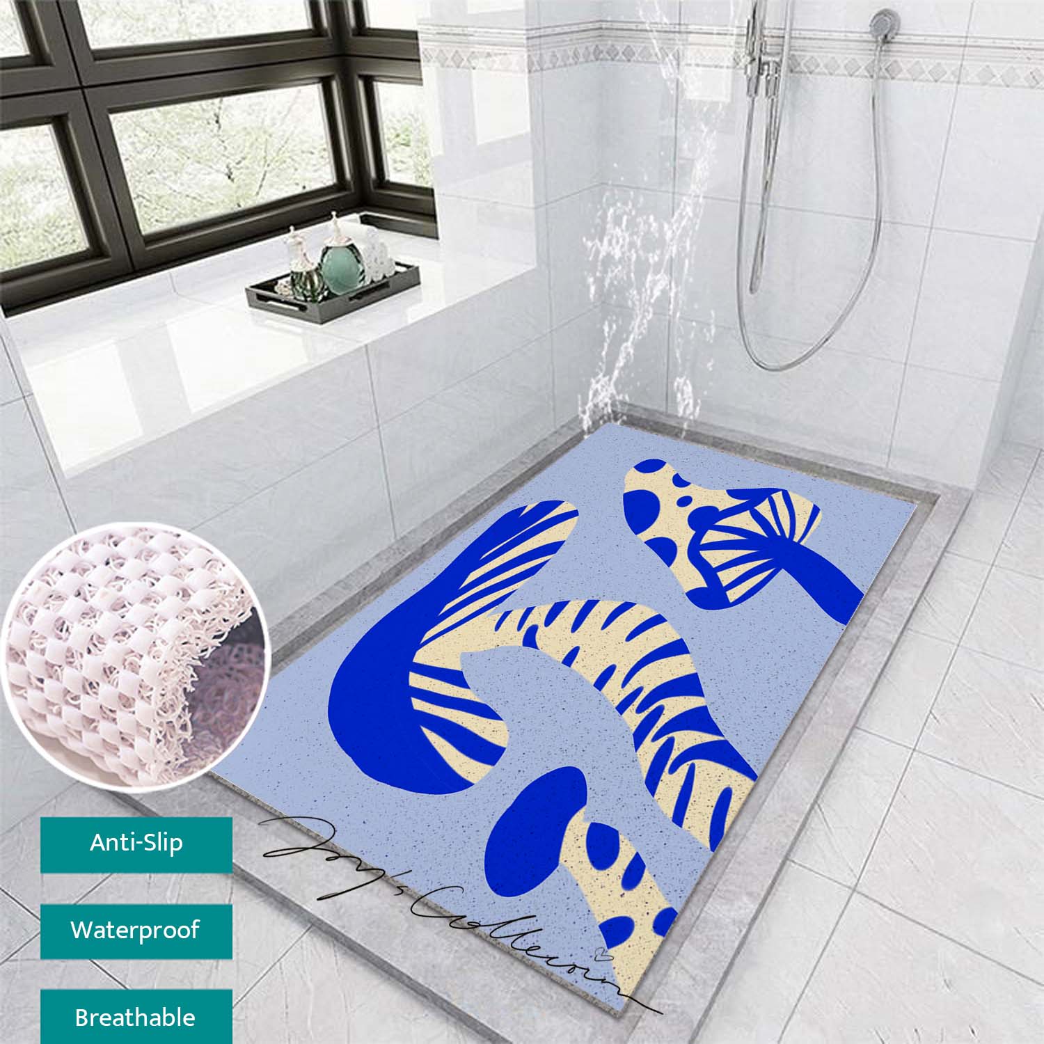 Feblilac Light Blue Mushroom PVC Coil Bathtub Mat and Shower Mat