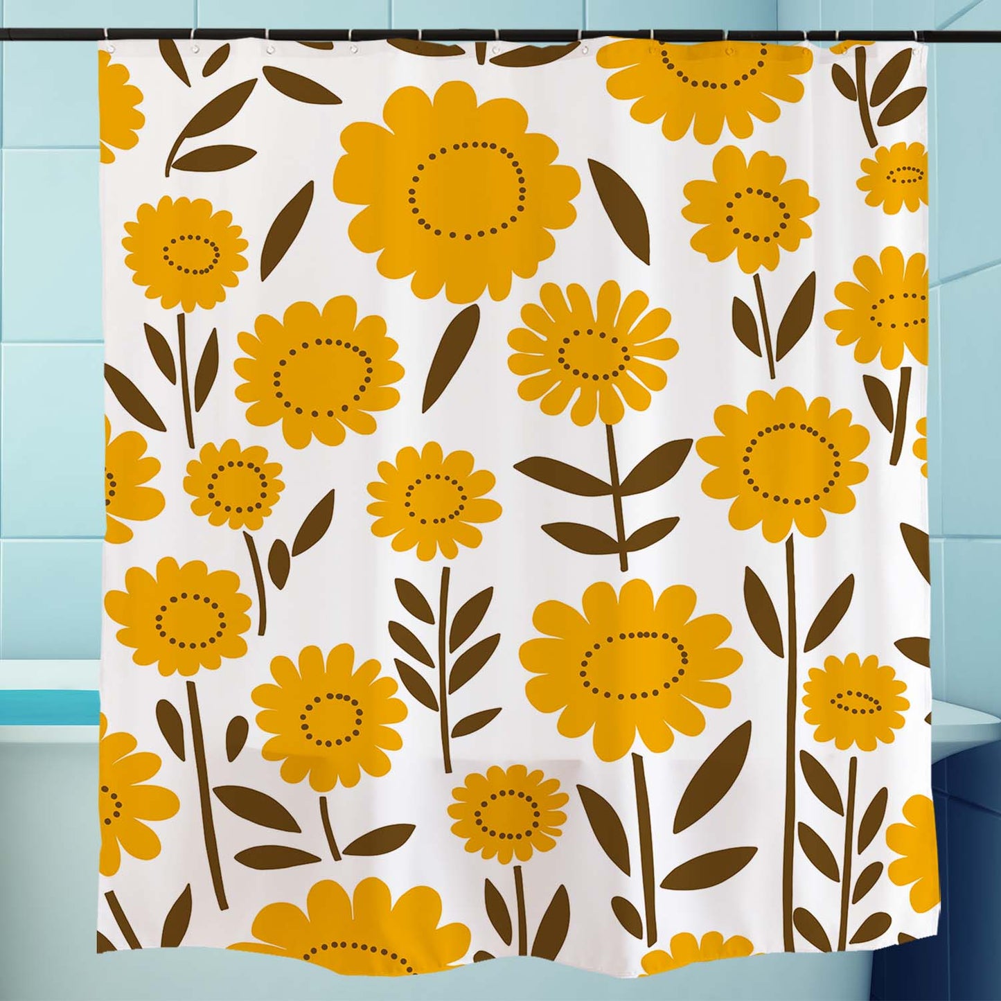 Feblilac Orange Yellow Flowers Branches Shower Curtain with Hooks