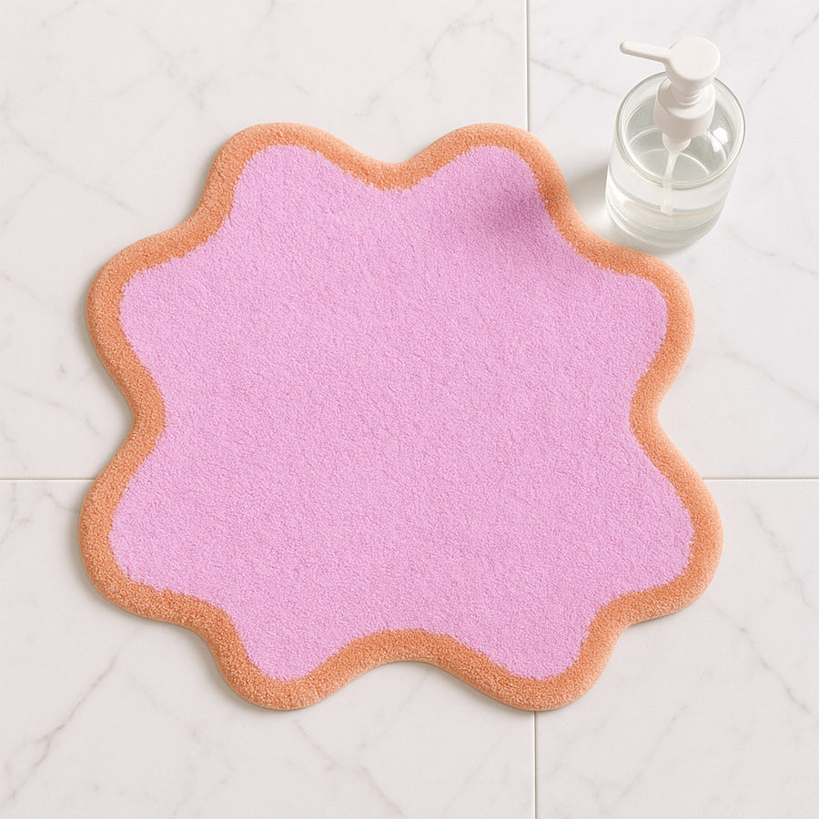 Feblilac Wavy Pink Tufted Bath Mat – Cute Irregular Shape, Soft & Absorbent Bathroom Rug
