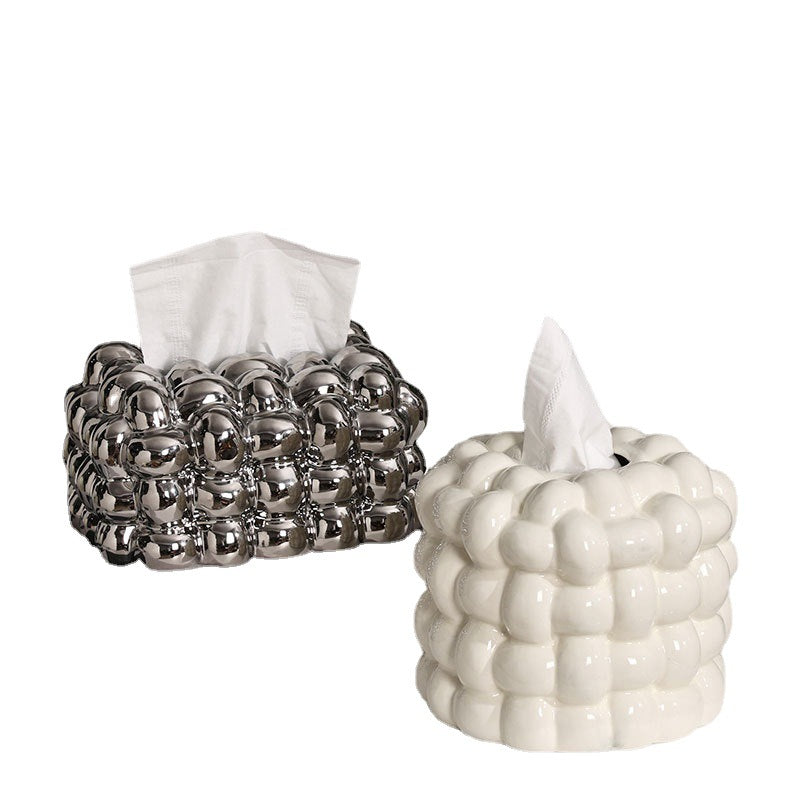 Feblilac Cuboid and Cylinder Marshmallow Ceramic Tissue Holder