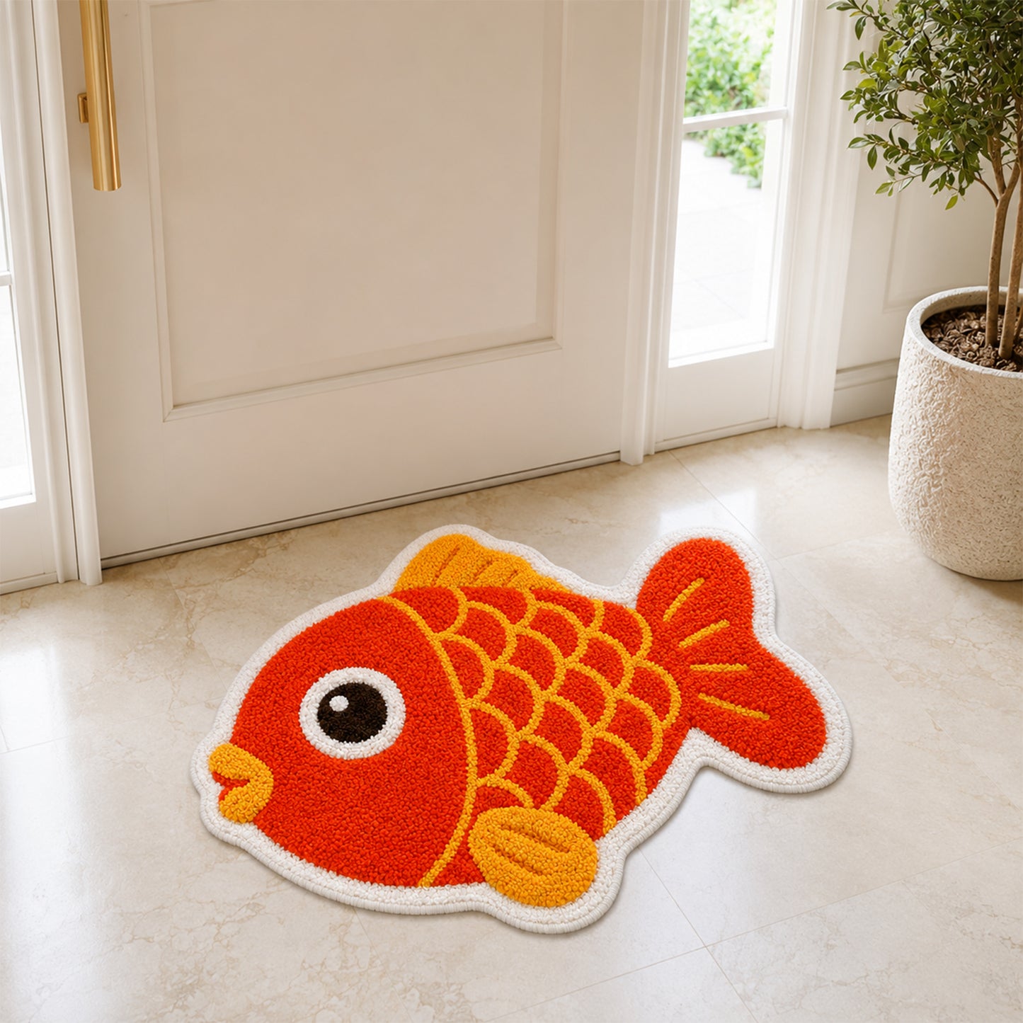 Feblilac Red Orange Fish Tufted Rug – Cute Shaped Bathroom & Entryway Mat