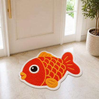 Feblilac Red Orange Fish Tufted Rug – Cute Shaped Bathroom & Entryway Mat