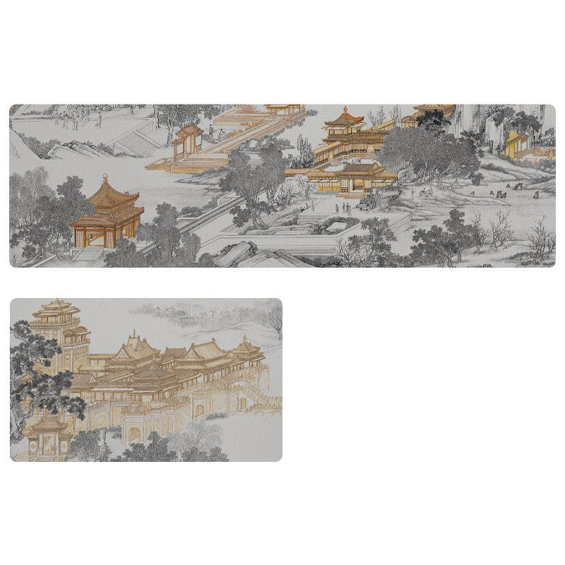 Feblilac Chinese Ancient Buildings and Trees PVC Leather Kitchen Mat