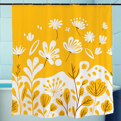 Feblilac Yellow Dandelion Curved Branches Shower Curtain with Hooks