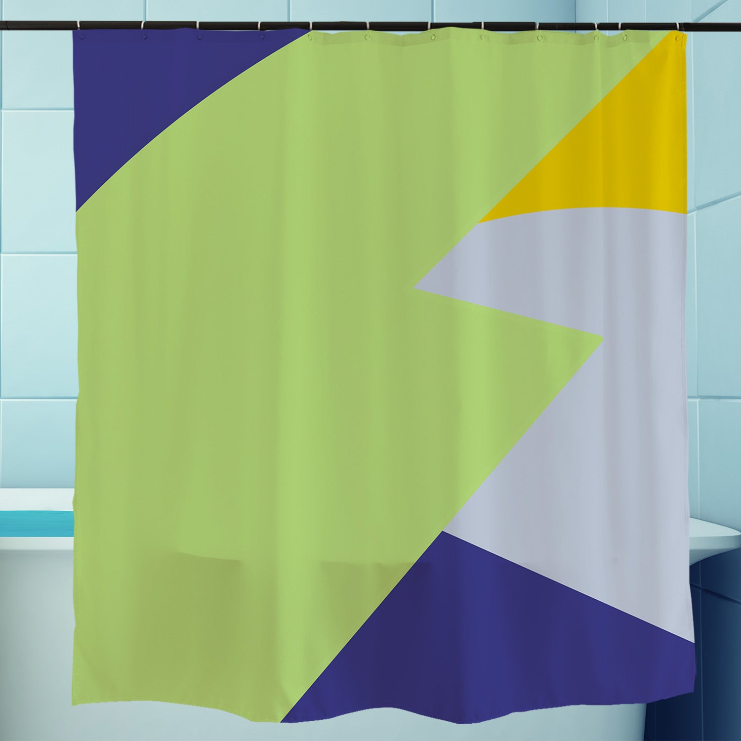 Feblilac Green Blue Yellow Gray Pattern Shower Curtain with Hooks