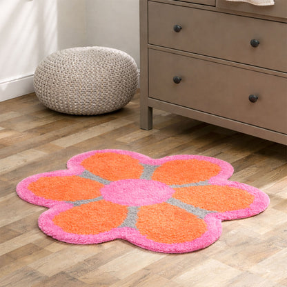 Feblilac Pink & Orange Flower Tufted Bath Mat – Soft Absorbent Non-Slip Rug