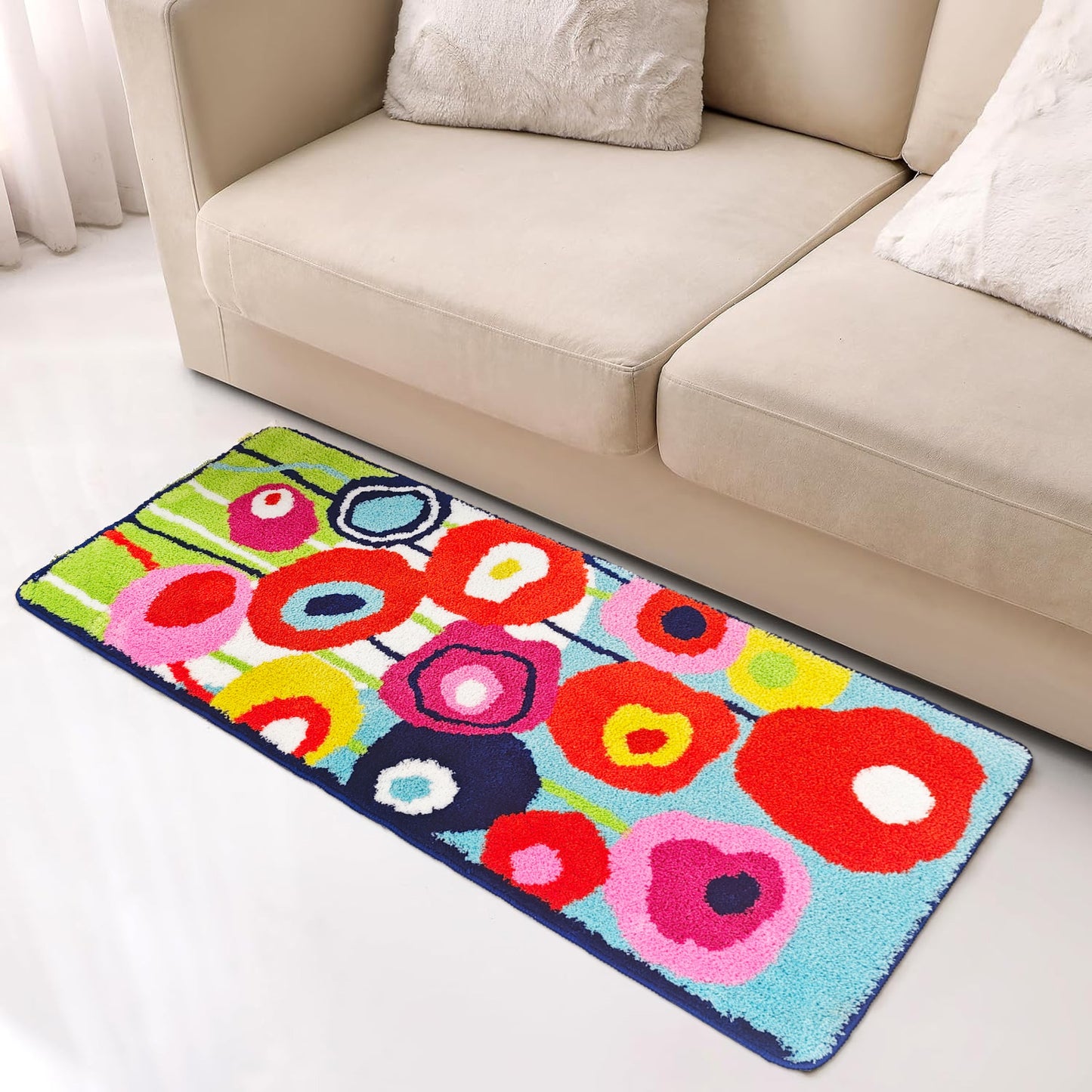 Feblilac Flowers Garden Bathroom Runner Mat, Floral Bedroom Rug