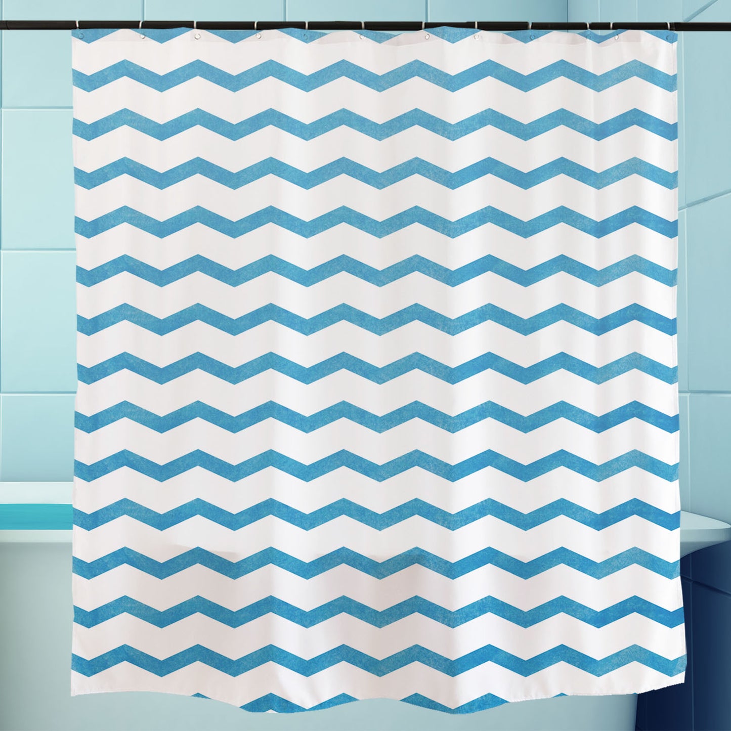 Feblilac Blue Gradient Watercolor Pattern Shower Curtain with Hooks