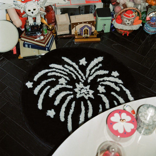 Feblilac Round Fireworks in the NightLiving Room Mat Carpet