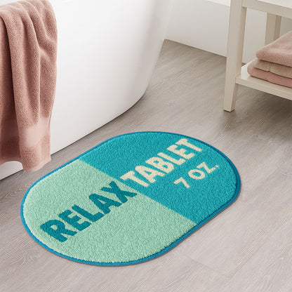 Feblilac Blue Relax tufted bath mat in a minimal bathroom with marble tile