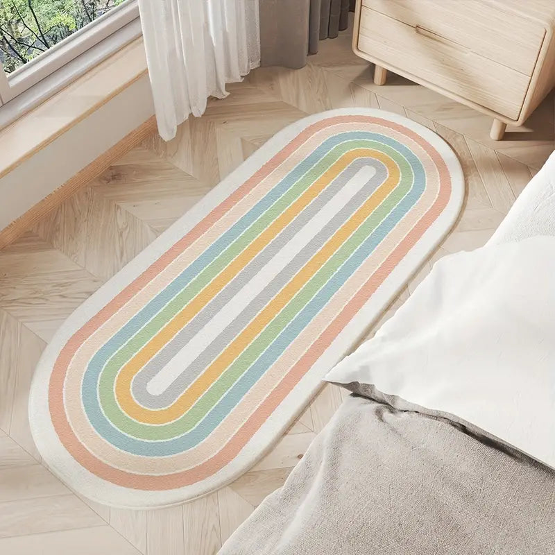 Feblilac Colorful Oval Bedroom Rug Long Runner