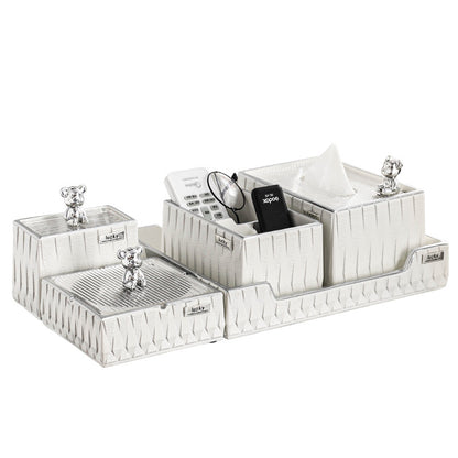 Feblilac Simple Bear and White Resin Tissue Holder Storage Set